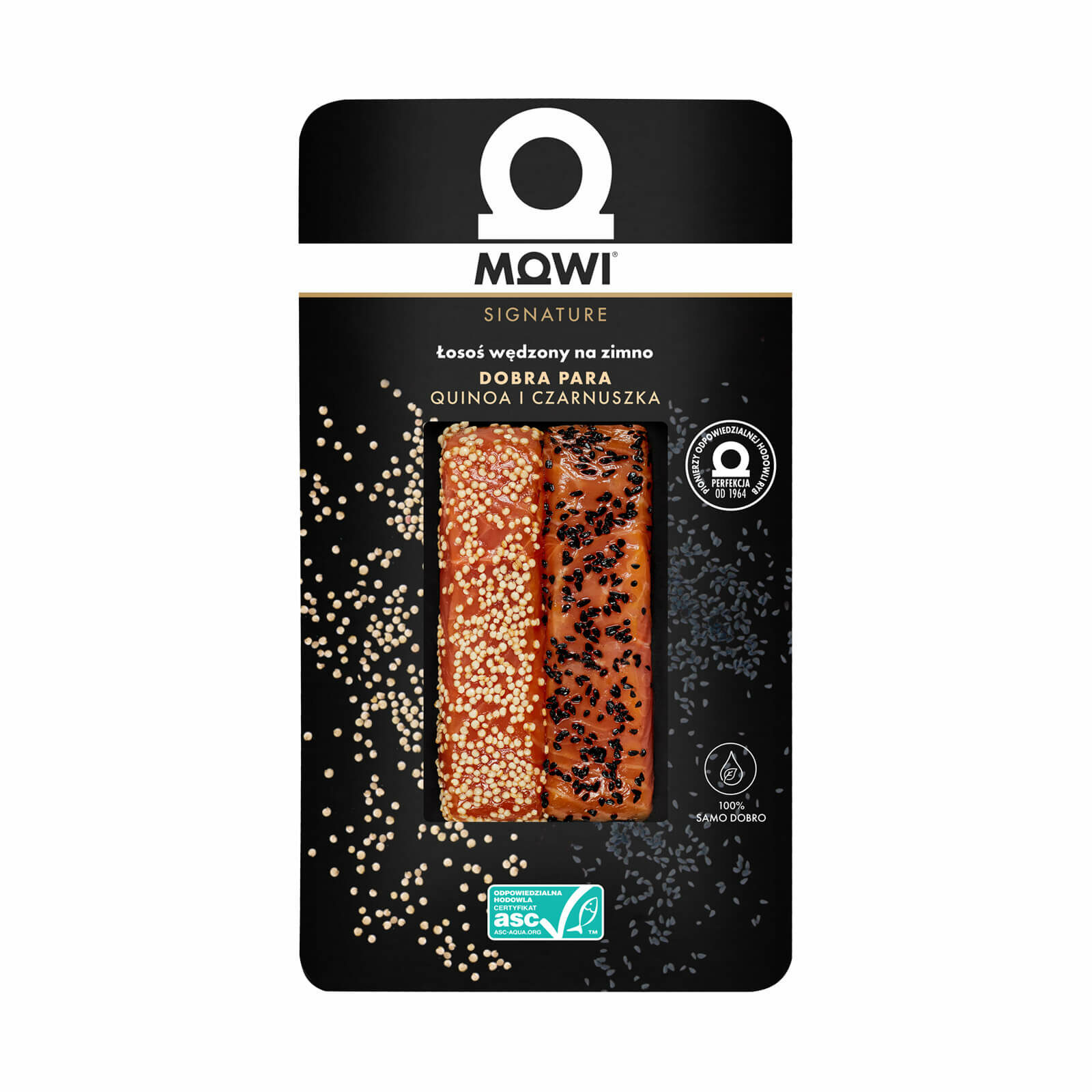 MOWI SIGNATURE Łosoś wędzony na zimno DOBRA PARA Quinoa i Czarnuszka