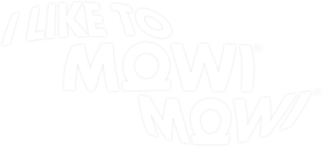 Biały napis „I LIKE TO MOWI MOWI” na czarnym tle.